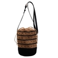 Borsa a secchiello boho intrecciata marrone e nero con fodera a coulisse e tracolla - Cachi Misto Nero