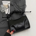 Black pleated crescent underarm bag with silver chain strap and stylish soft texture - Black - Without Pendant