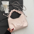 Chic light pink pleated handle handbag with silver chain strap for women's crossbody wear - Pink - No Pendant