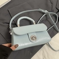 Elegant light blue patent leather handbag with silver rotary buckle and top handle - Blue - Without Pendant