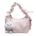 Pink pleated handle handbag with fluffy cloud charm and silver chain strap - Pink + Cloud Pendant