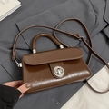 Mini dark brown glossy patent leather handbag with silver twist lock and shoulder strap - Brown - Without Pendant