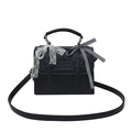 Sac à main carré chic en cuir noir avec gaufrage étoile et deux nœuds en dentelle - Noir