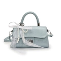 Elegant light blue PU leather handbag with lace bow and pearl charm decoration - Blue + Lace Pearl Bow