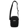Stylische schwarze Nylon-Umhängetasche für Handys mit Netztasche und Gurtband - Schwarz