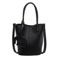 Bolso cubo negro minimalista con textura de lichi, asas dobles y colgante de elefante - Negro