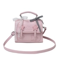 Chic pink star handbag with lace and plaid bows and adjustable shoulder strap - Pink