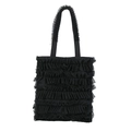 Elegante borsa tote nera con volant in mesh a strati e manici decorati con ruches - Nero