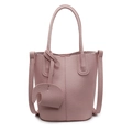 Bolso tipo cubo rosa con textura de lichi, asas superiores y lindo colgante de elefante - Rosa