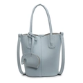 Bolso cubo minimalista de cuero granulado azul claro con un colgante de elefante - Azul