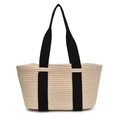 Bolso tote de tejido beige con correas negras en contraste y un elegante diseño en forma de barco - Bolso Beige
