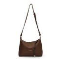 Minimalistische dunkelbraune Hobo-Tasche aus Leder mit Litschi-Muster und Schultergurt - Braun