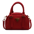Chic red Boston bag in pebble leather with vintage gold hardware and a shoulder strap - Ancorra Red