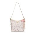 Bolso de hombro beige con bonitos estampados de dibujos y colgante de lazo rosa - Beige Con Lazo de Cadena de Nudo