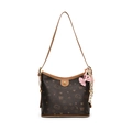 Bolso de hombro marrón oscuro con estampados de cachorros y lazo rosa decorativo - Café Con Lazo de Cadena de Nudo