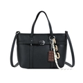 Women's black pebbled bucket bag with chocolate charm and crossbody strap - Black