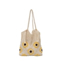 Borsa tote all'uncinetto bianco crema con motivo a girasole e nappe decorative - Bianco Sporco