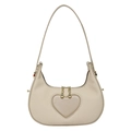 Elegant beige woven heart shoulder bag with golden chain and half moon crescent design - Khaki