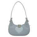 Light blue crescent hobo bag with a heart accent and woven texture for women - Blue