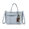 Light blue lychee textured bucket bag with decorative charms and adjustable strap - Grey Blue