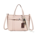 Pale pink lychee grain leather bucket bag with sweet decorative charms and crossbody strap - Lotus root pink