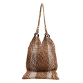 Bohemian hollow woven tote bag in white and brown with wooden beads and long tassels - White