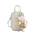 Mini cream litchi texture handbag with blue edge trim and cute plush bear charm - No Pendant / Off White