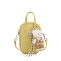 Litchi pattern yellow mini phone bag with cute bear charm and crossbody strap - No Pendant / Yellow