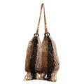 Bohemian knit tote bag with tri-color pattern, tassels, and wooden beads for summer - Black