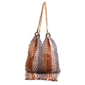 Ethnic woven tote bag with fringe tassels and wooden beads in brown and grey blue - Blue