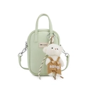 Chic light green lychee textured crossbody bag with a cute plush bear accessory - No Pendant / Green
