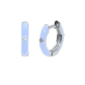 Silver huggie hoop earrings with light blue enamel finish and sparkling zircon stones - Silver-Light Blue (A26)
