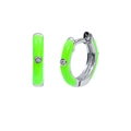 Silver huggie hoop earrings with vibrant green enamel coating and clear zircon stones - Silver-Bright Green (A30)