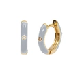 Golden huggie hoop earrings with light grey enamel and small zircon crystal centers - Gold-Light Gray (A32)