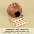 Natural coconut shell bird nest with a small wooden ladder for small parakeets - Small Natural With Ladder