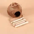 Natural coconut shell bird nest with wooden climbing ladder for parrots and small pets - Extra Large Natural With Ladder