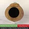 Polished natural coconut shell bird nest with screw fixing and white support base - Small Polished Screw Mount