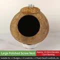 Natural coconut shell bird nest with screw fixing for small parrots and budgies - Large Polished Screw Mount