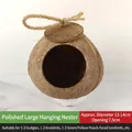 Polished coconut shell bird nest with hanging rope for small parrots, 13-14cm diameter - Large Polished Hanging Type