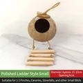 Natural coconut shell bird nest with wooden climbing ladder for small parrots - Small Polished With Ladder