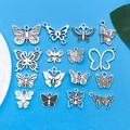 Assorted antique silver butterfly alloy pendants for DIY necklace and jewelry making - Sn10-16 One Of Each - 16.3g Antique Silver Butterfly Set