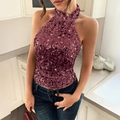 Elegantes burgunderrotes Neckholder-Top mit Pailletten und rückenfreiem Design - Burgunderrot