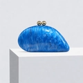 Detail of blue marble acrylic evening clutch with luxury gold sphere metal clasp - Royal Blue
