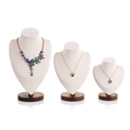 Elegant walnut wood necklace display busts in three sizes for professional jewelry showcase - Off-white Velvet Set (large Medium And Small)