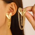 Elegant gold heart earrings with molten texture and long metal chain tassels - Heart Tassel Style (DZ-328) / 61 KC Gold
