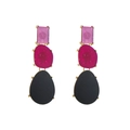 Geometric irregular resin drop earrings with pink and black elements in gold settings - Rose Red