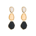 Detailed macro view of stacked irregular resin earrings with amber and gold foil accents - Off-white