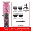 Pink transparent hair clipper set with LED display and four guiding combs for professional styling - Transparent Machine - Pink