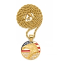 Détail du pendentif aigle doré avec drapeau américain et cristaux sur chaîne corde - Drapeau Aigle Rond Strass (PDT468G) / Pendentif uniquement / Or