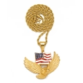 Détail du pendentif hip hop doré avec aigle et drapeau US sur chaîne torsadée - Aigle Portant le Drapeau (PDT467G) / Pendentif uniquement / Or